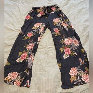 Angie Black Floral Wide Leg Pants